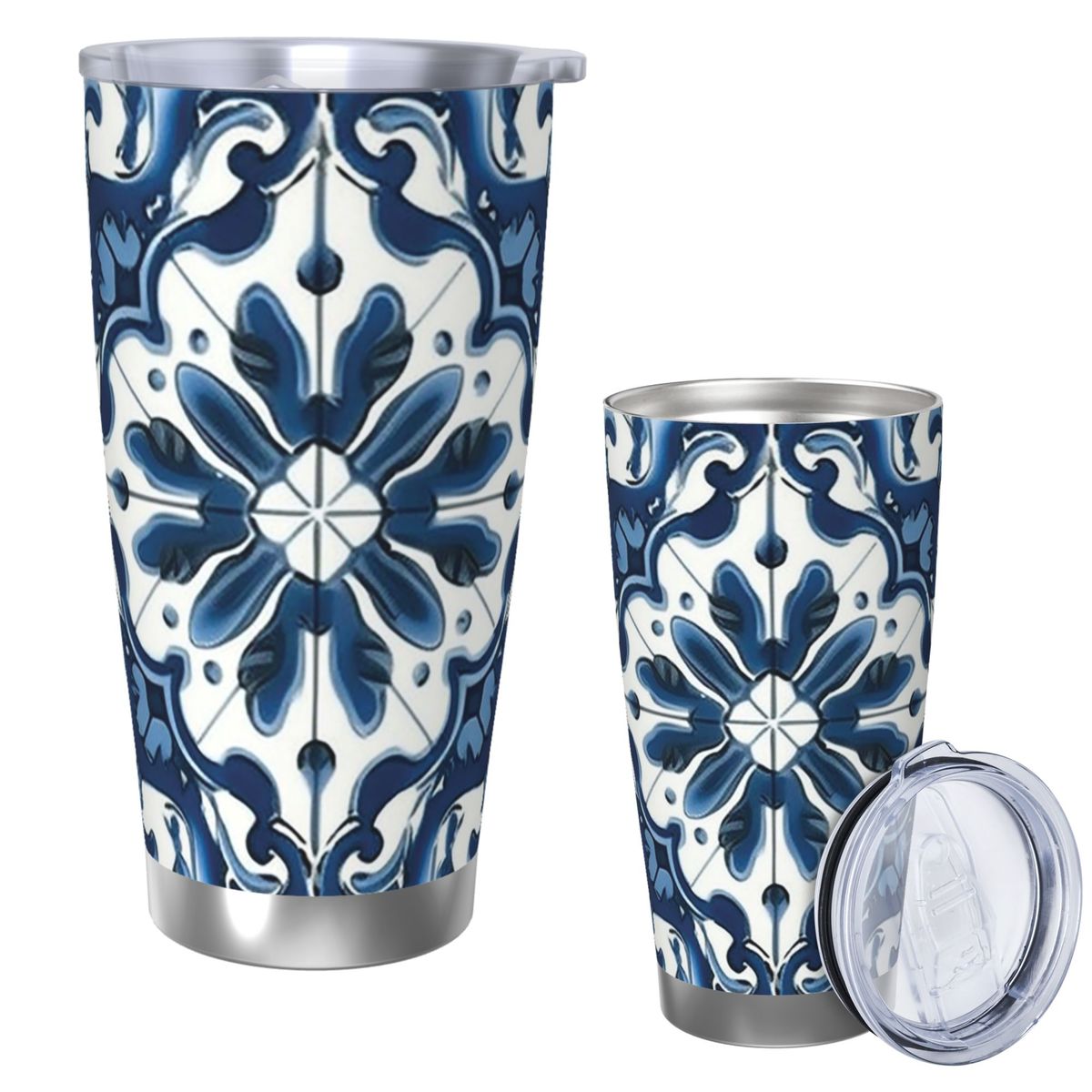 Tumbler 20Oz White - Vaso de acero inoxidable con patrón